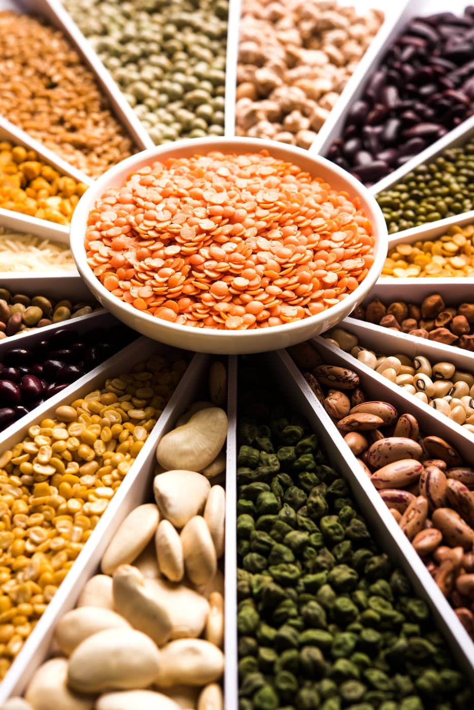 Colorful variety of agricultural beans and legumes